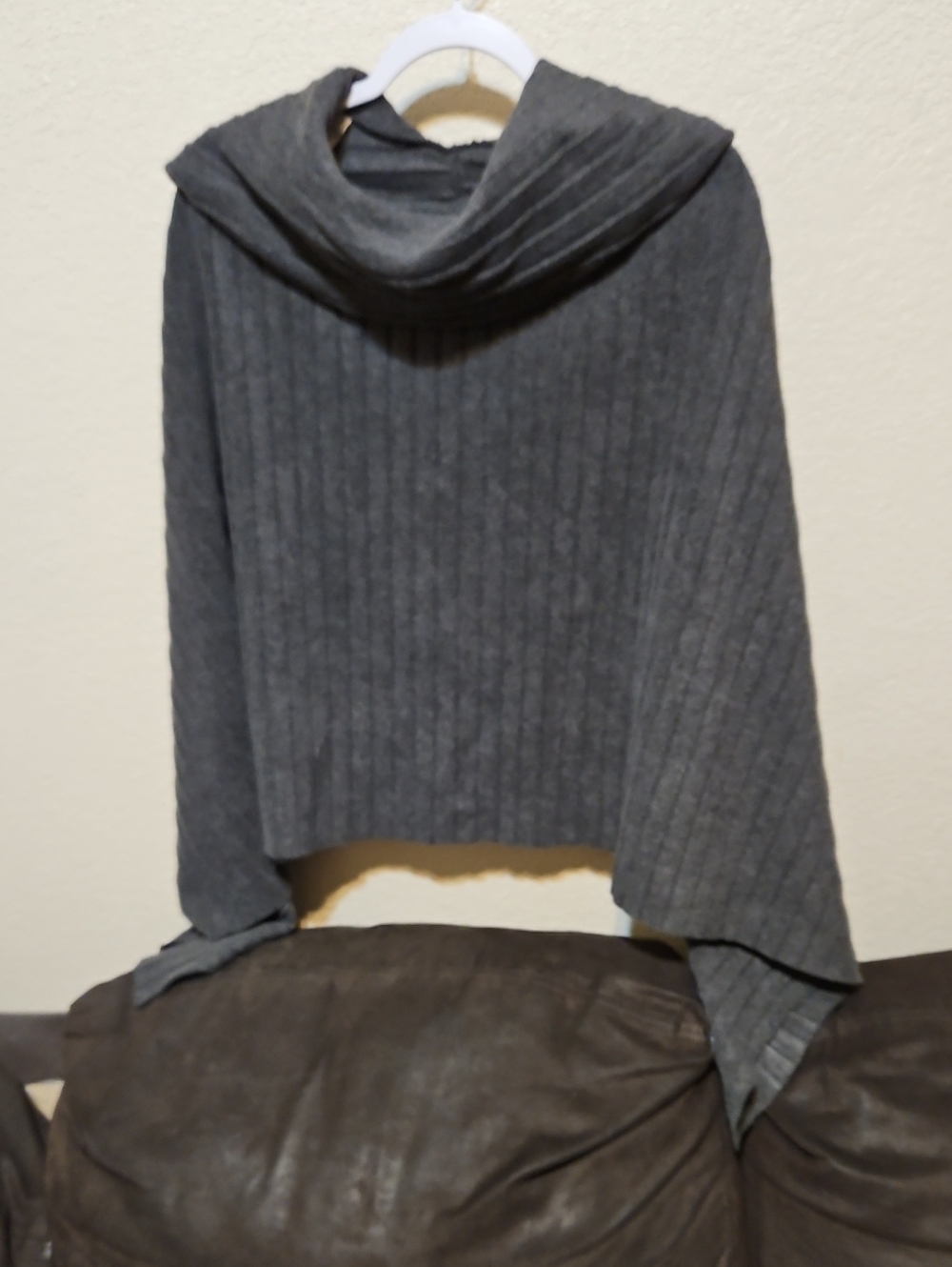 Cozy Ribbed Hooded Poncho Sweater - Charcoal Gray